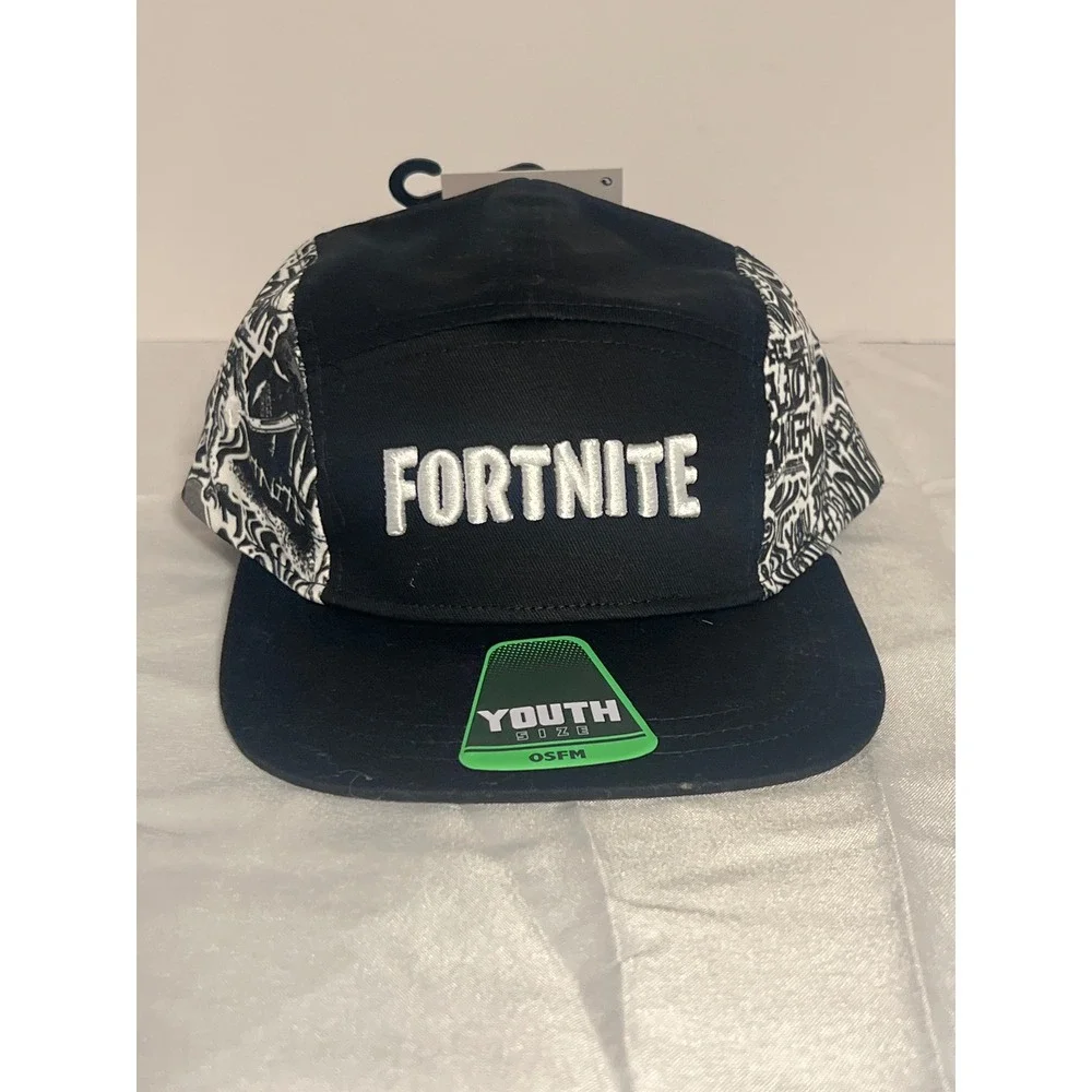 Fortnite‎ Youth OSFM Black White Graphic 5 Panel Baseball Cap Hat